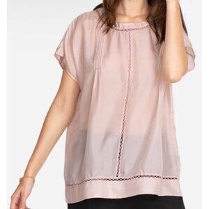 Johnny Was  Cielo Blouse Short Sleeve Blush Pink Silk‎ Top Womens Large New